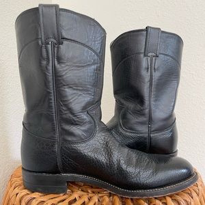 Justin Black Leather Western Roper Boots Cowboy Boots Mens Size 8